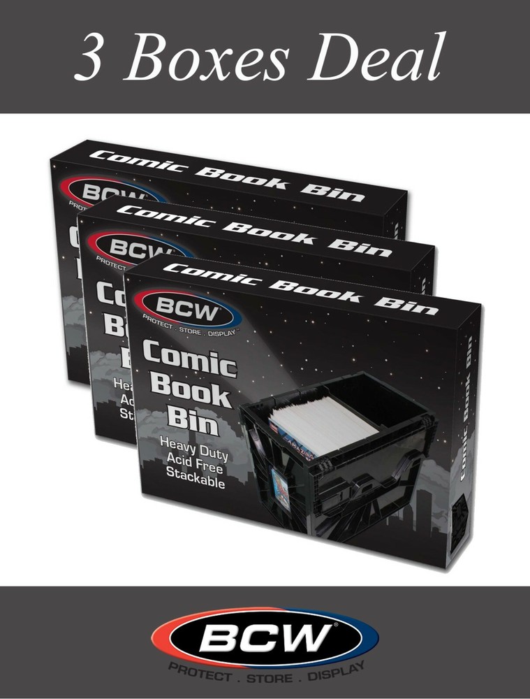 3 BCW Comic Book Storage Bin Plastic Storage Box + 1 Partition Each Heavy Duty