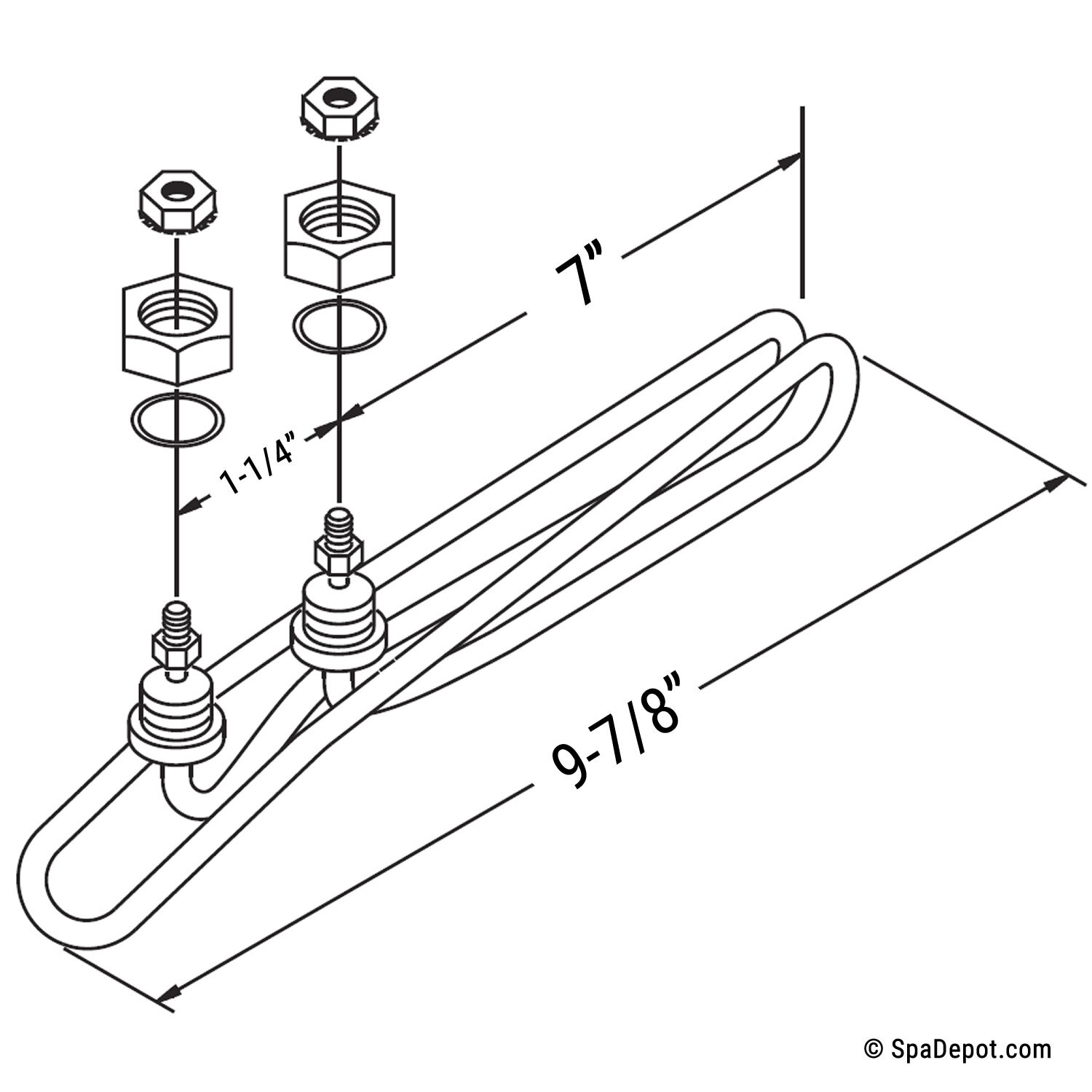 Universal Flo-Thru Spa Heater Element for Hot Tub 10in -Choice: 4.0 kW or 5.5 kW