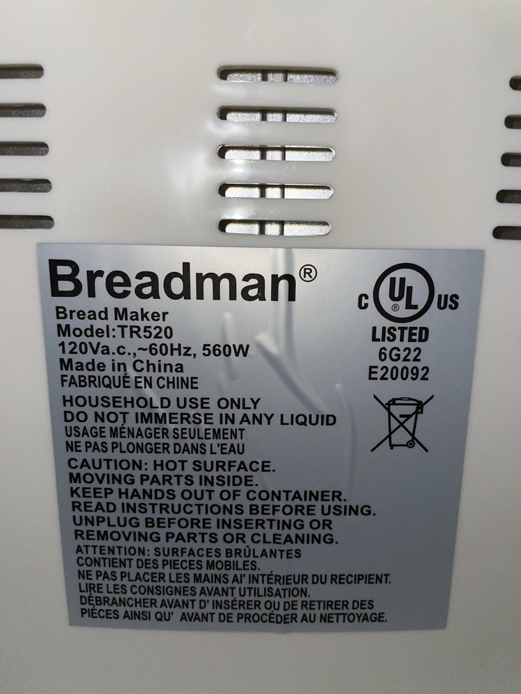 Open Box Breadman Bread Maker 3 Horizontal Loaf Sizes 8 Function TR520 2lb Model