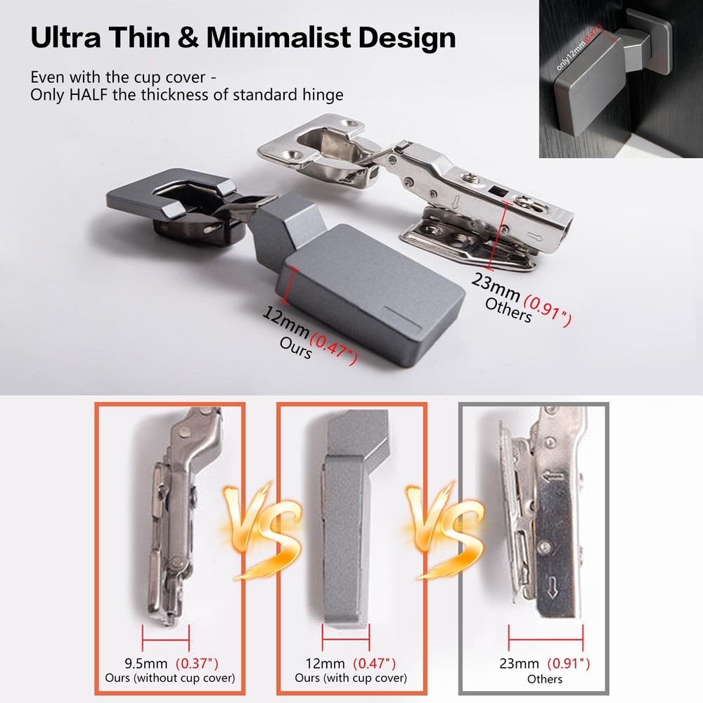 Jisano 1 Pack 2pcs Frameless Full Overlay Soft Close Concealed