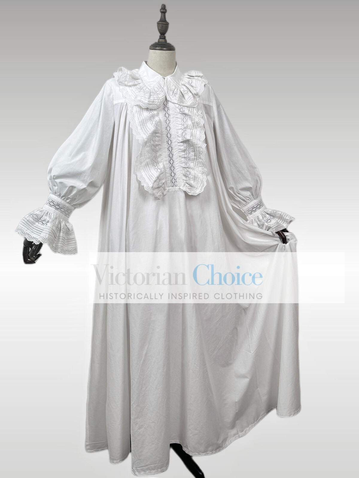 Victorian Edwardian Vintage White Cotton Nightgown Nightdress Ankle Length SD003