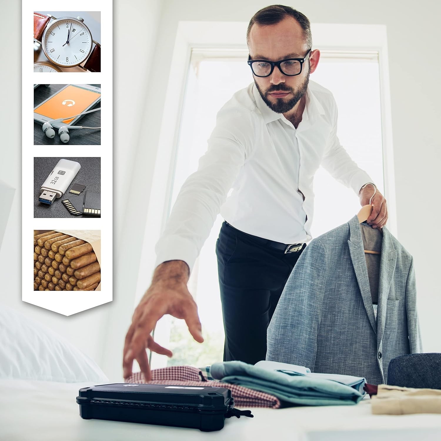 Cigar Travel Case Leather Portable Humidor Holder for 4 Cigars Black Zip