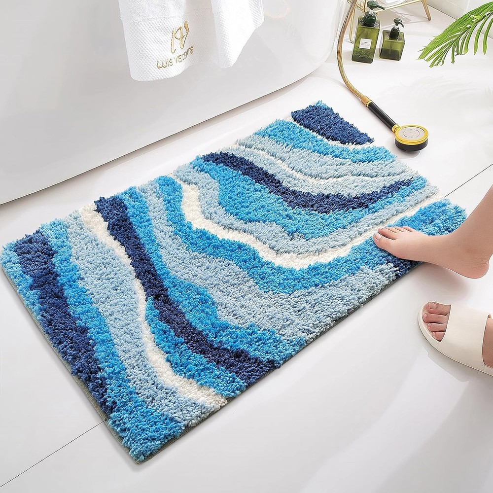 Cute Blue Bath Mat - 1'4" x 2' (Rectangular), Sea Wave