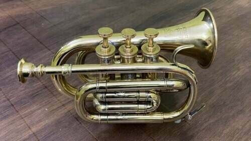 Polished Brass Bugle Instrument Pocket Trumpet With Vintage 3 Valve Flugel Horn
