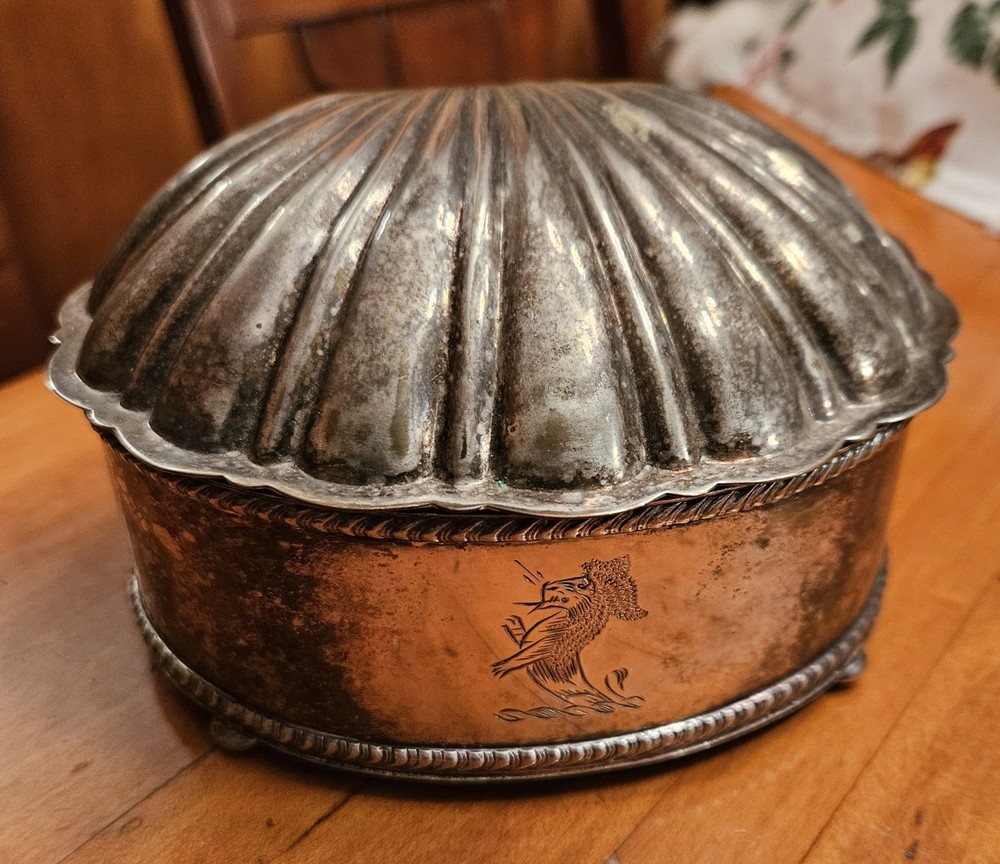 VTG Silverplate Clam Shell Hinged Box Friedman Silver Co Hallmarked Rare Coastal