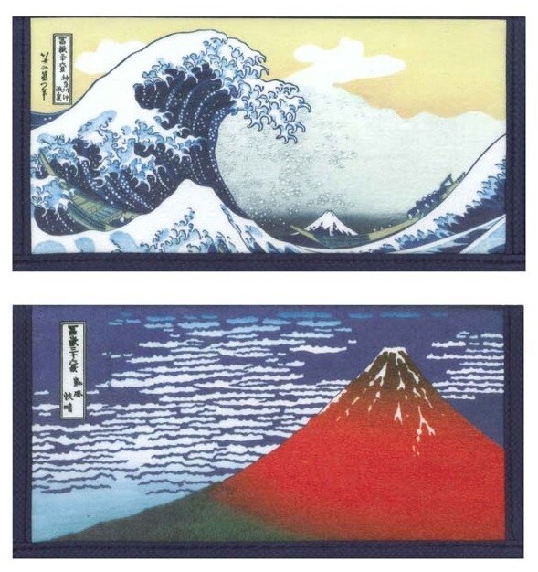 SET of 2 Japanese Rice Paper Wallets Two-Fold Wave & Fuji Mountain Made in Japan