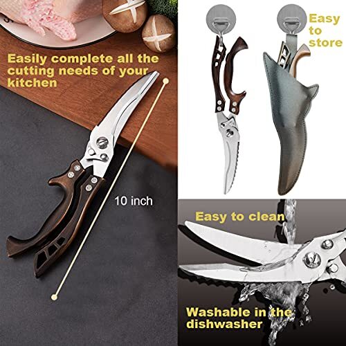 Kitchen Scissors,Kitchen Shears Heavy Duty Poultry Shears with Leather Sheath