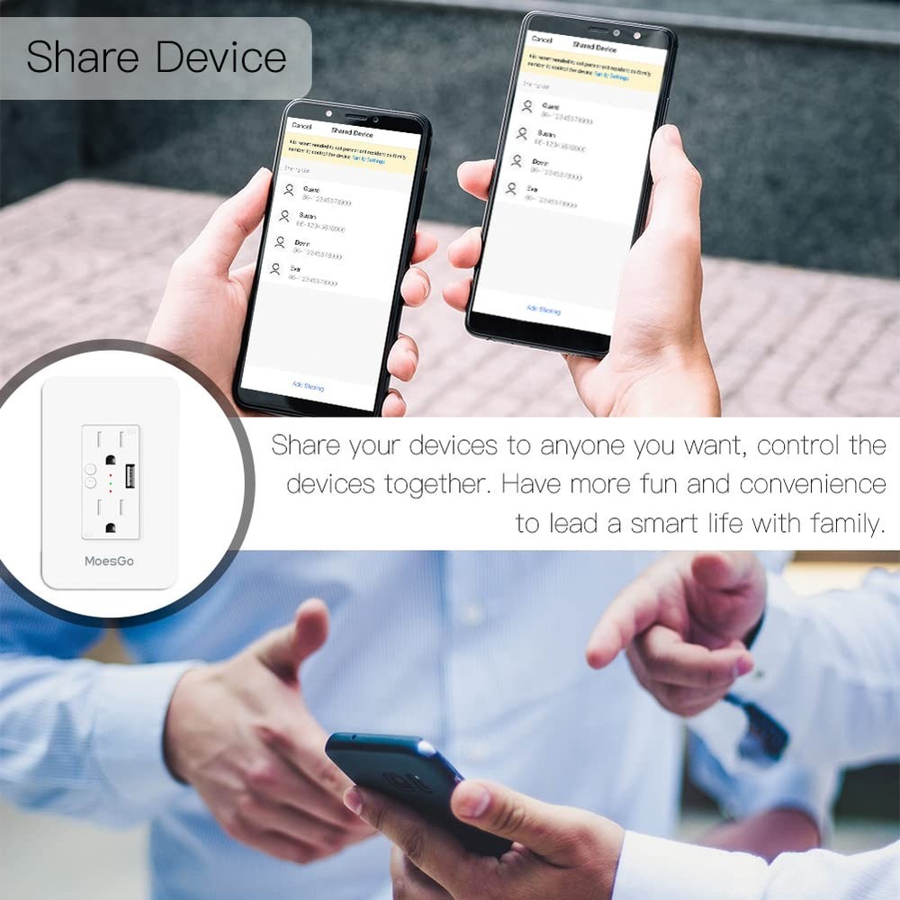 2 Pack Smart Power Wall Outlet with USB, WiFi Socket, 15 Amp Control