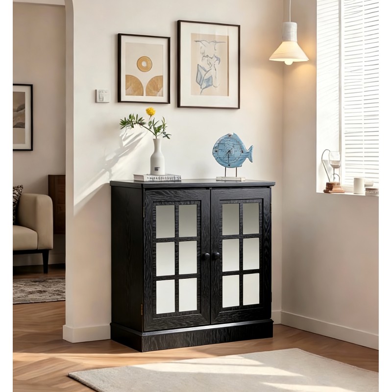 Storage Sideboard Cabinet with Decorative Acrylic Mirrored Doors Adjustable