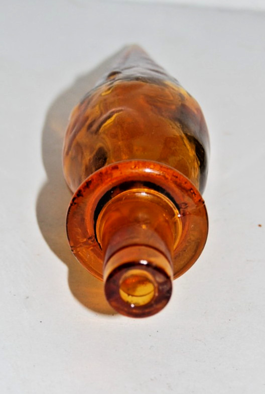 Vintage Empoli Honey Amber Crinkle Glass Decanter Bottle 23" Tall w/ Stopper