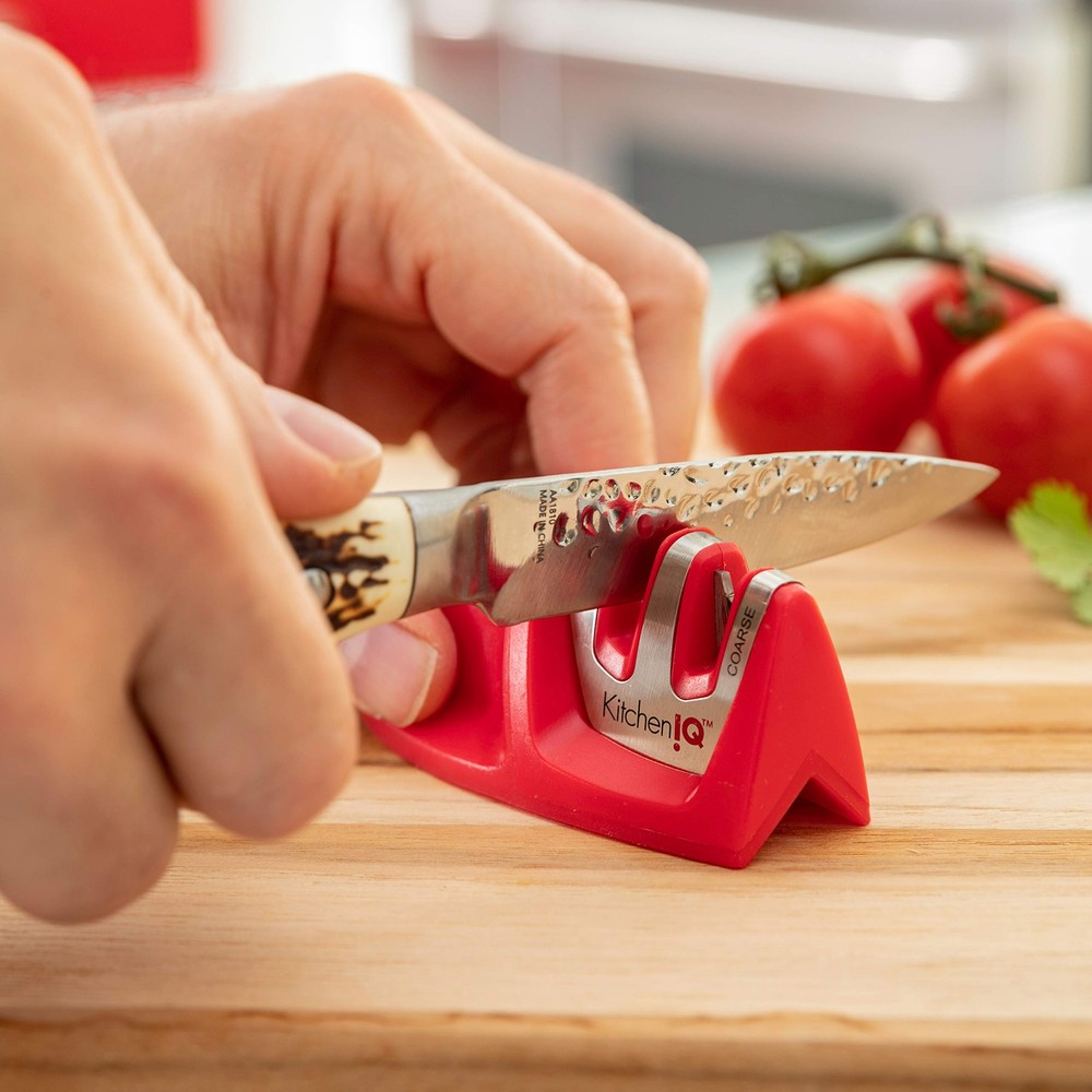 Kitchen IQ 50883 Edge Grip 2-Stage Knife Sharpener, Red
