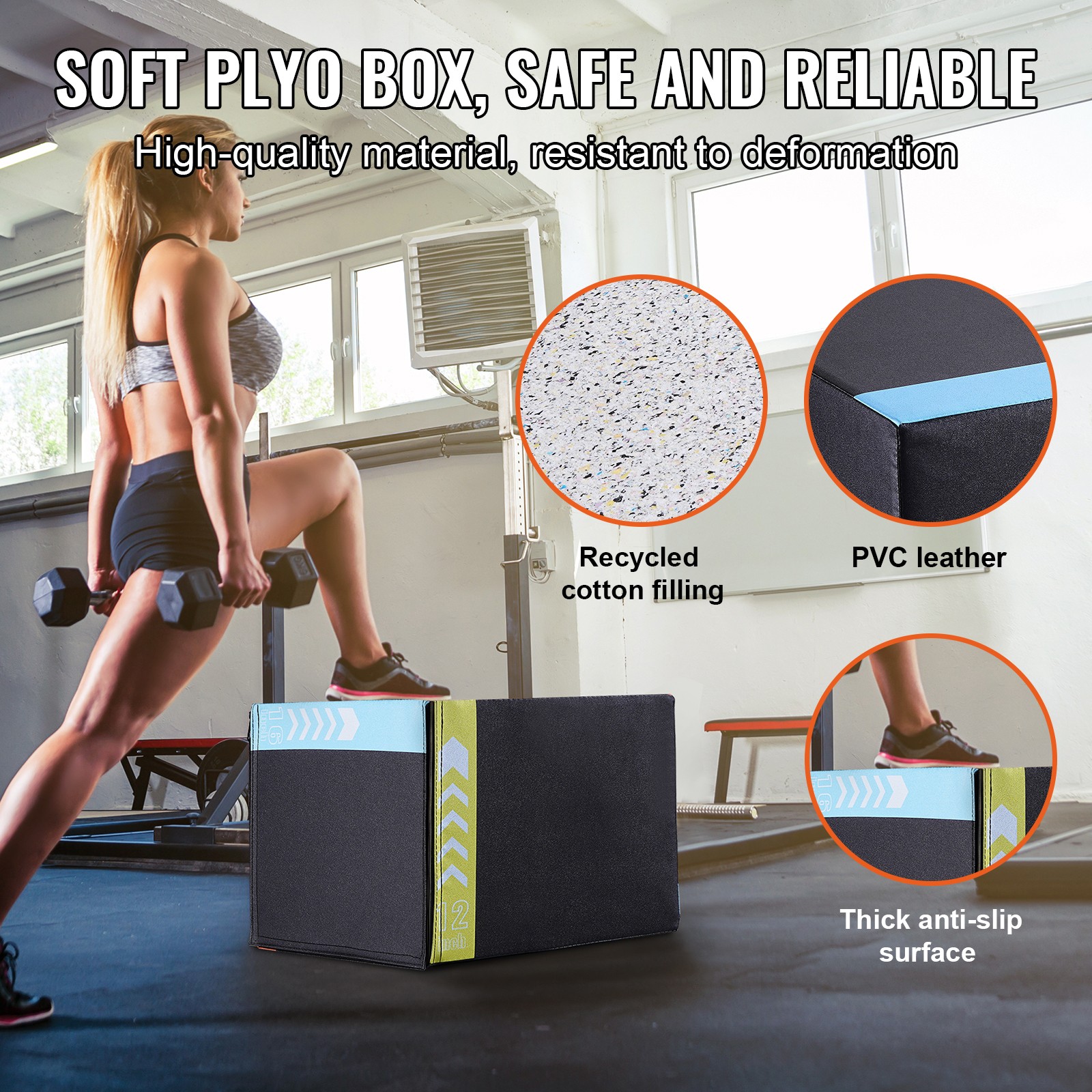 Uimoso 16/14/12 Inch 3 in 1 Plyometric Jump Box Fitness Exercise Plyo Box Cotton