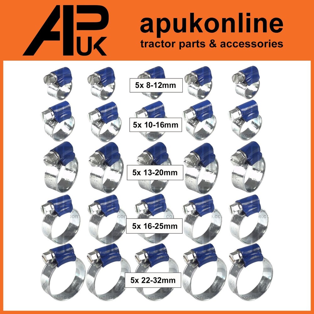 25pc Worm Drive Hose Clip Bundle Assortment Set Small Assorted Workshop Fastener