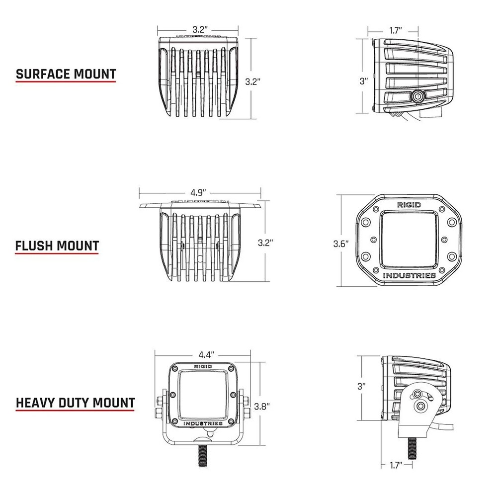 Rigid 611513 D-Series PRO Flood Diffused White Square LED Single Light Kit White