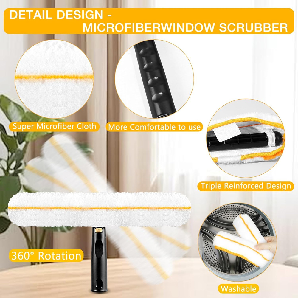 Professional Window Cleaning Squeegee Kit- 14" Squeegee & Microfiber Rotatable W