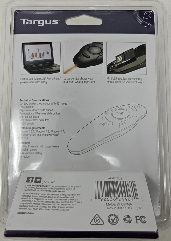 Targus AMP16US USB Wireless Presenter w/ Laser Pointer
