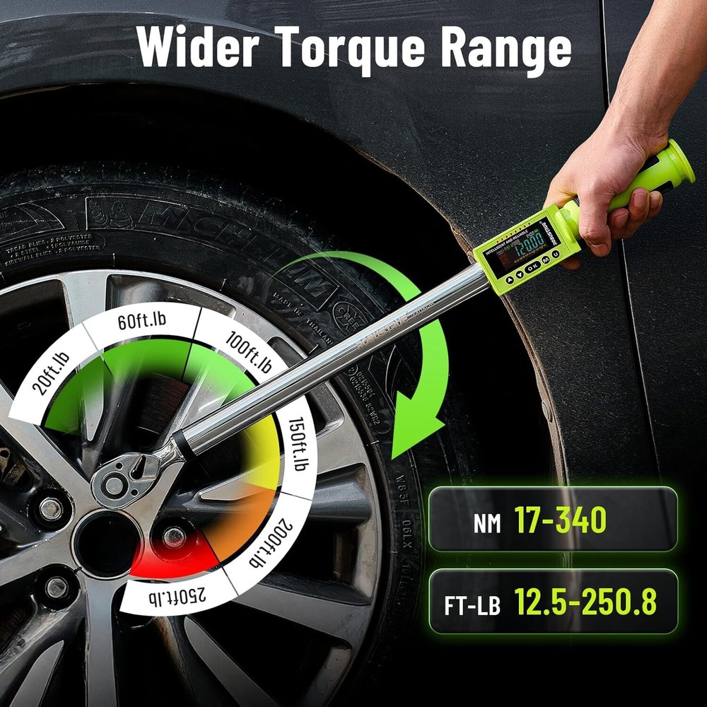 Electronic Torque Wrench with Buzzer & LED, 500 Data Memory 1/2-Inch Drive