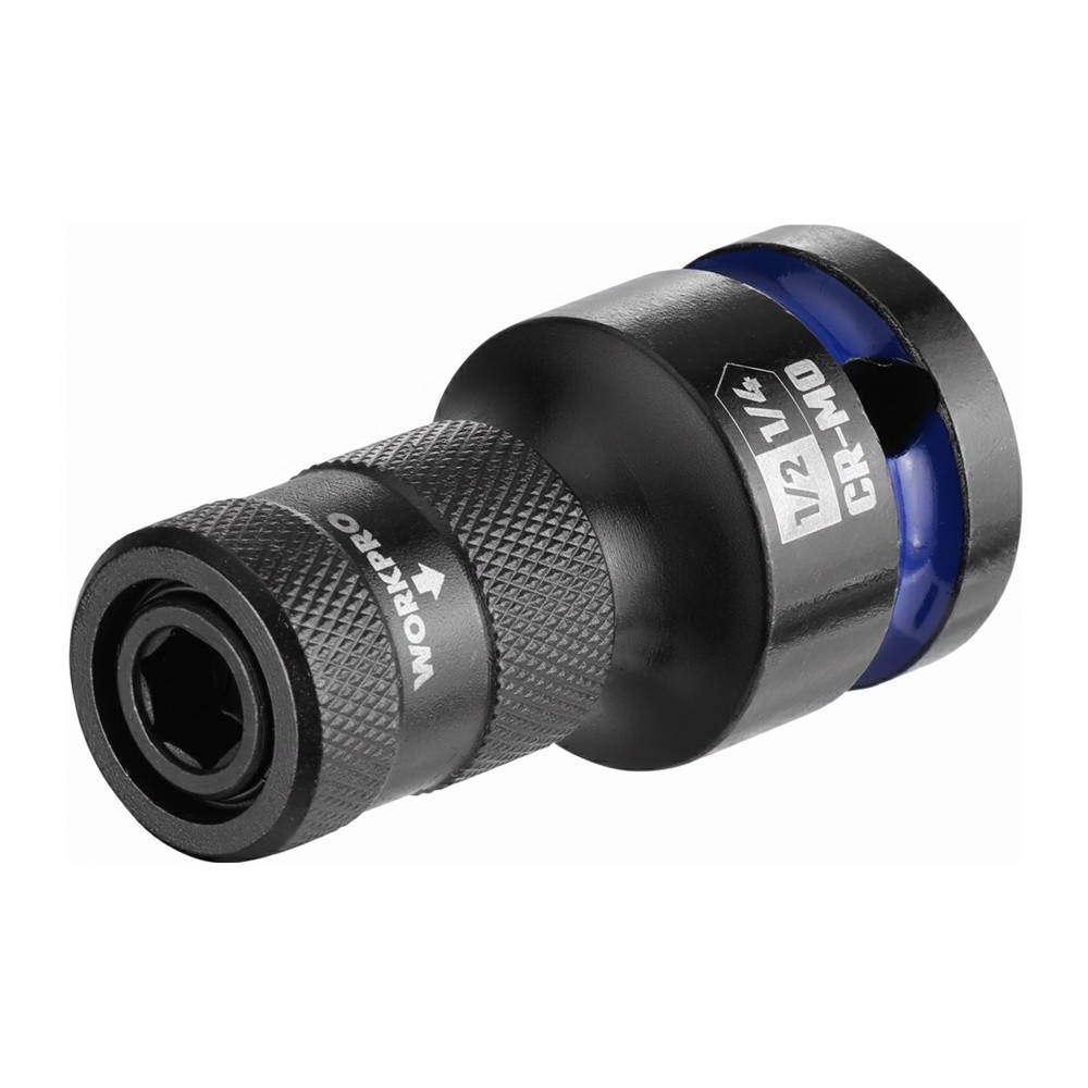 WORKPRO 1/2" to 1/4 in Hex Quick Release Square Impact Socket Adapter Bit Holder