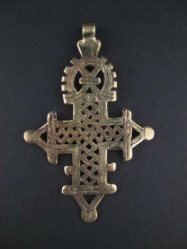 Ethiopian Coptic Cross Pendant Large 95mm African Brass Brass Large Hole