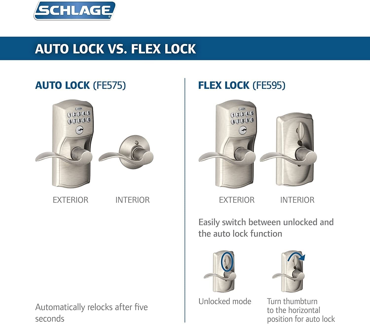 SCHLAGE FE595 CAM 609 ACC Camelot Keypad Entry with Flex-Lock and Accent Levers