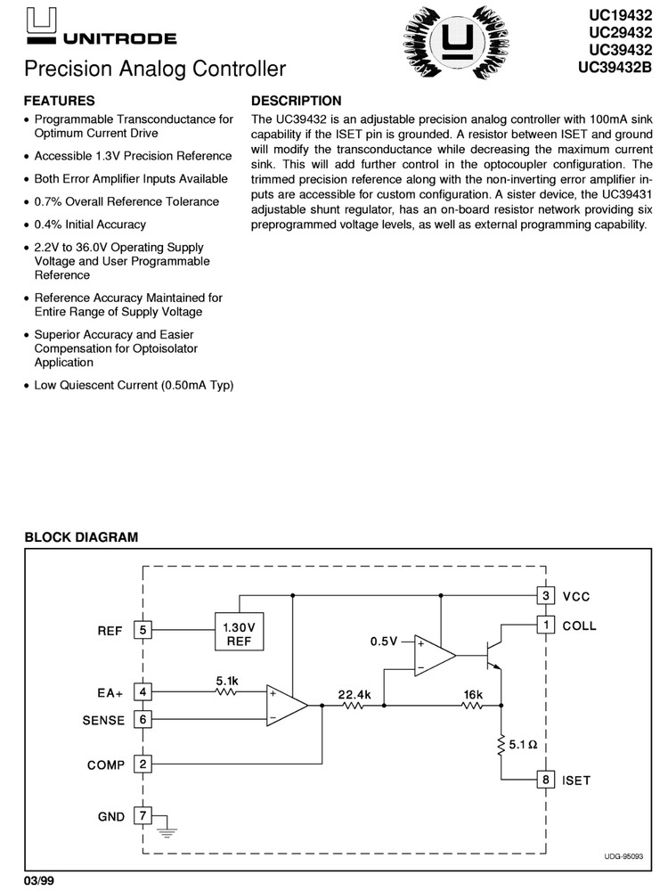 UC39432N Unitrode Precision Analog Controller IC 2.2-36V PDIP-8