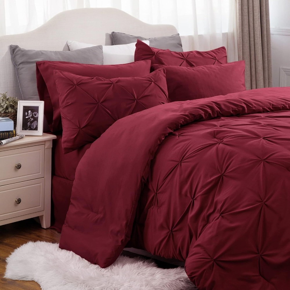 Bedsure Full Size Comforter Sets - Bedding 7 Pieces, Full, Dark Red