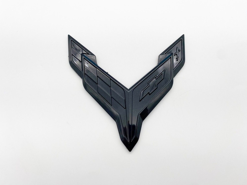 Black For 2020+ Corvette C8 Front Bumper crossed flags Logo Emblem 3D Badge