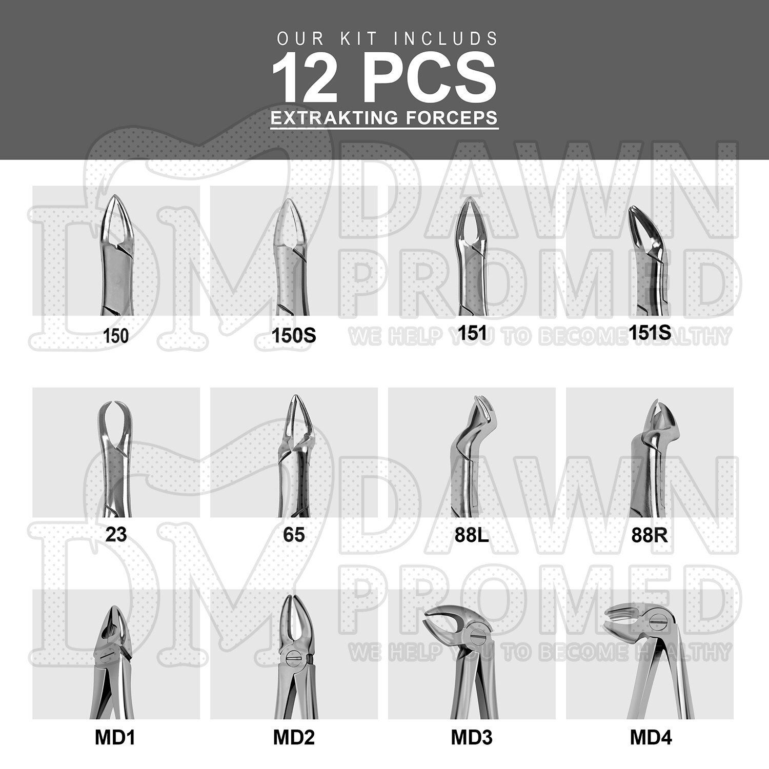 12 Pcs Dental Extracting Forceps Tooth Extraction Instruments Kit Set German Gr