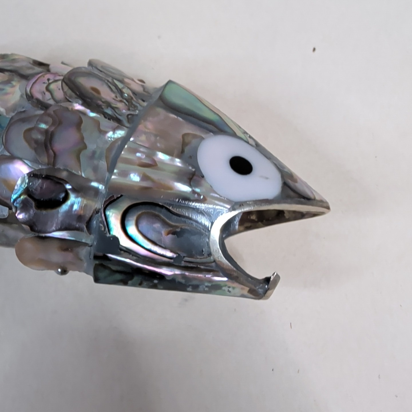 RARE RARE MEX Whimsical Silverplate Abalone Articulated Fish Motif Bottle Opener