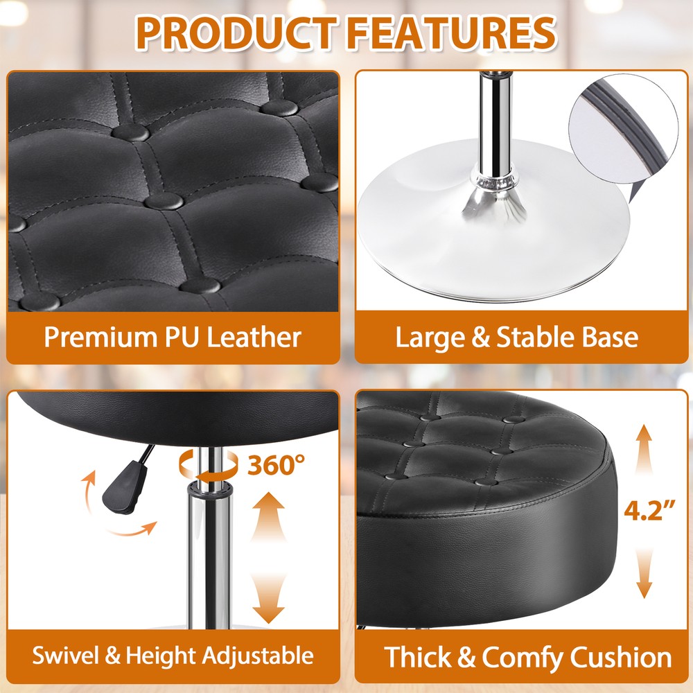 2PCS Adjustable Vanity Stool PU Leather Ottoman Stool for Bedroom w/Base Black
