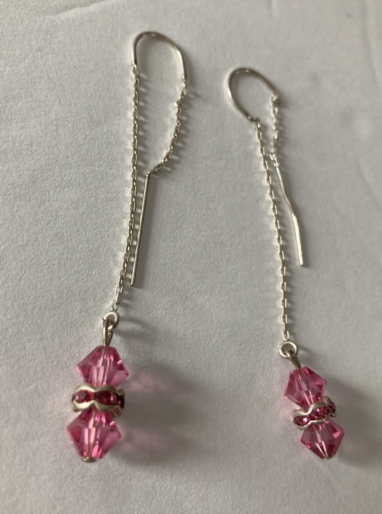 Vintage Long Pink Gem Dangle Earrings With Back Dangle