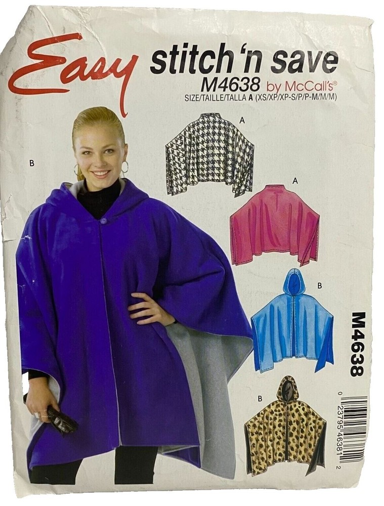 #M4638 McCalls Misses Poncho Sewing Pattern