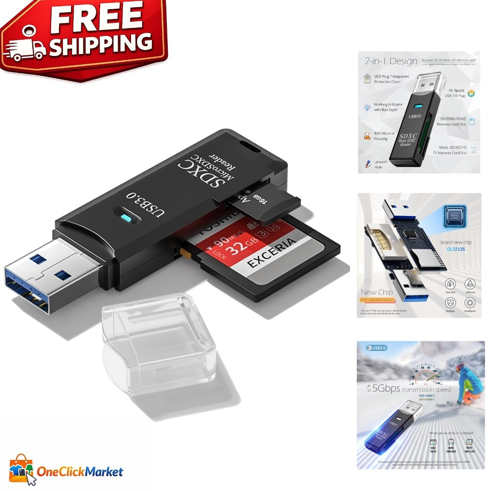 High-Speed 5Gbps Micro SD Card Reader - Plug & Play USB Adapter with Dual Slots