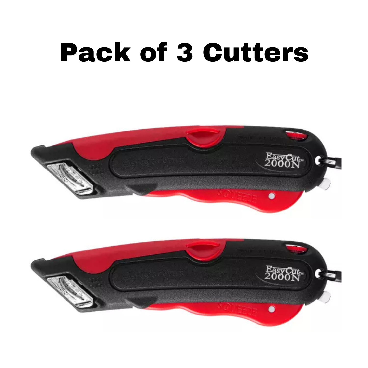 Easy Cut 2000N RED Safety Box Cutter Knife with Holster (Pack of 2 Cutters)