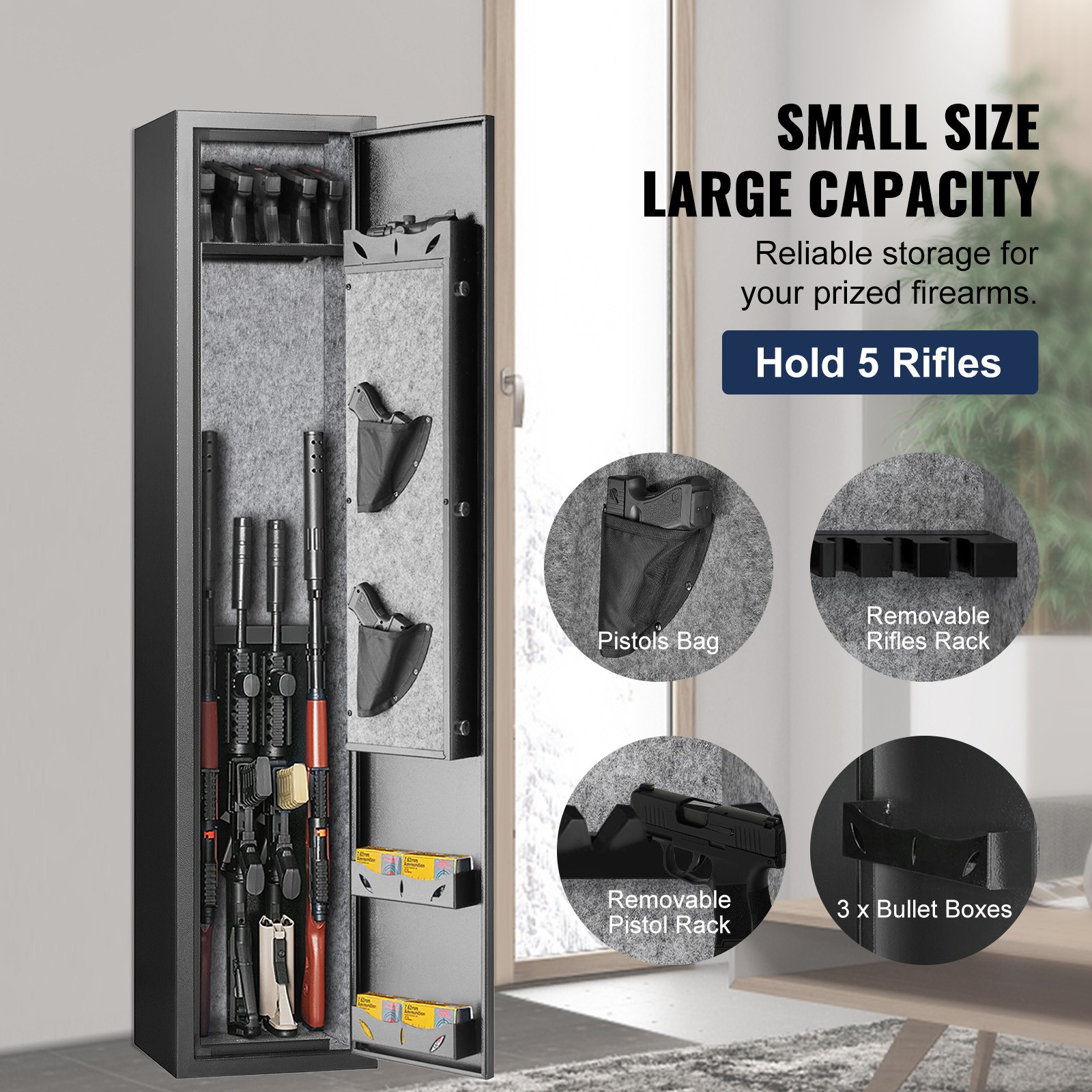 Gun Safe Rifle Safe with Fingerprint Lock for 5 Rifles and 4 Pistols