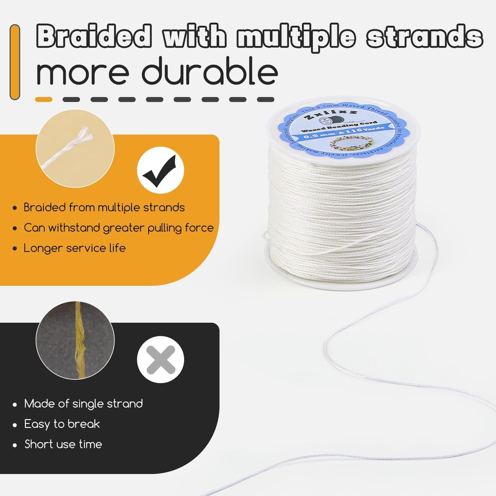 0.5mm Waxed Cord Bracelet String, 116 Yards Wax String for White