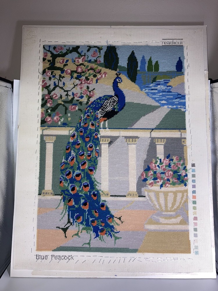 Needlework Peacock Scene Stunning And Large Complete Yarn