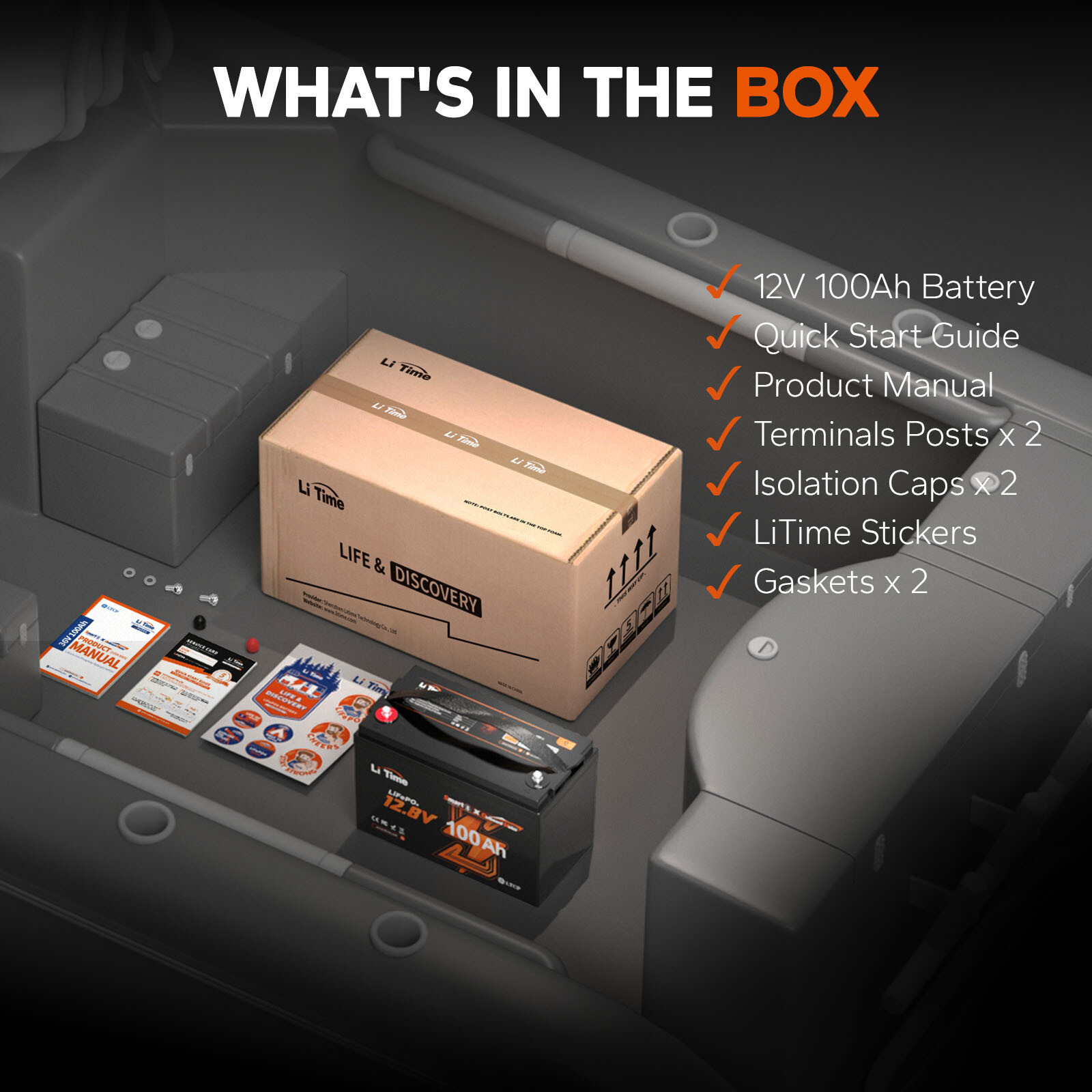 LiTime 12/24V/36V/48V/60V 100Ah OBM Bluetooth LiFePO4 Battery Outboard Motor Lot