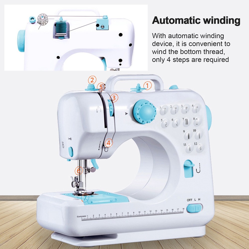 Mini Electric Sewing Machine 12Stitches Double Thread Portable US Plug Blue 110V