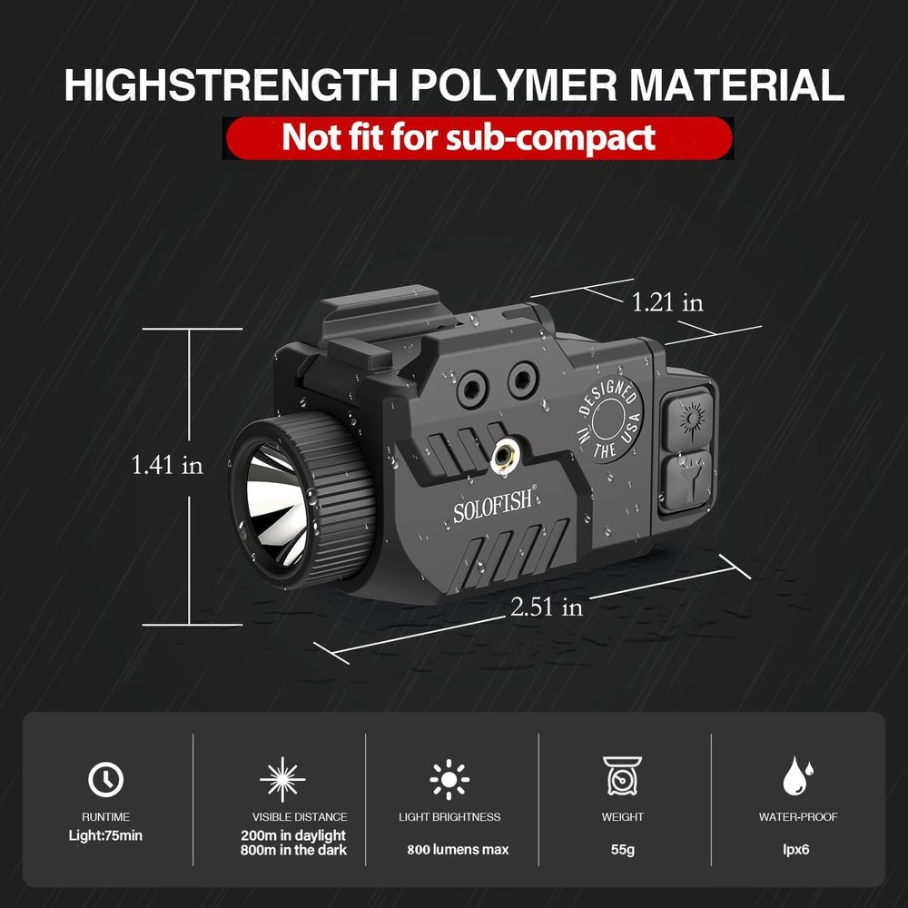 Solofish 800lm Adjustable Pistol Light Laser Red Combo