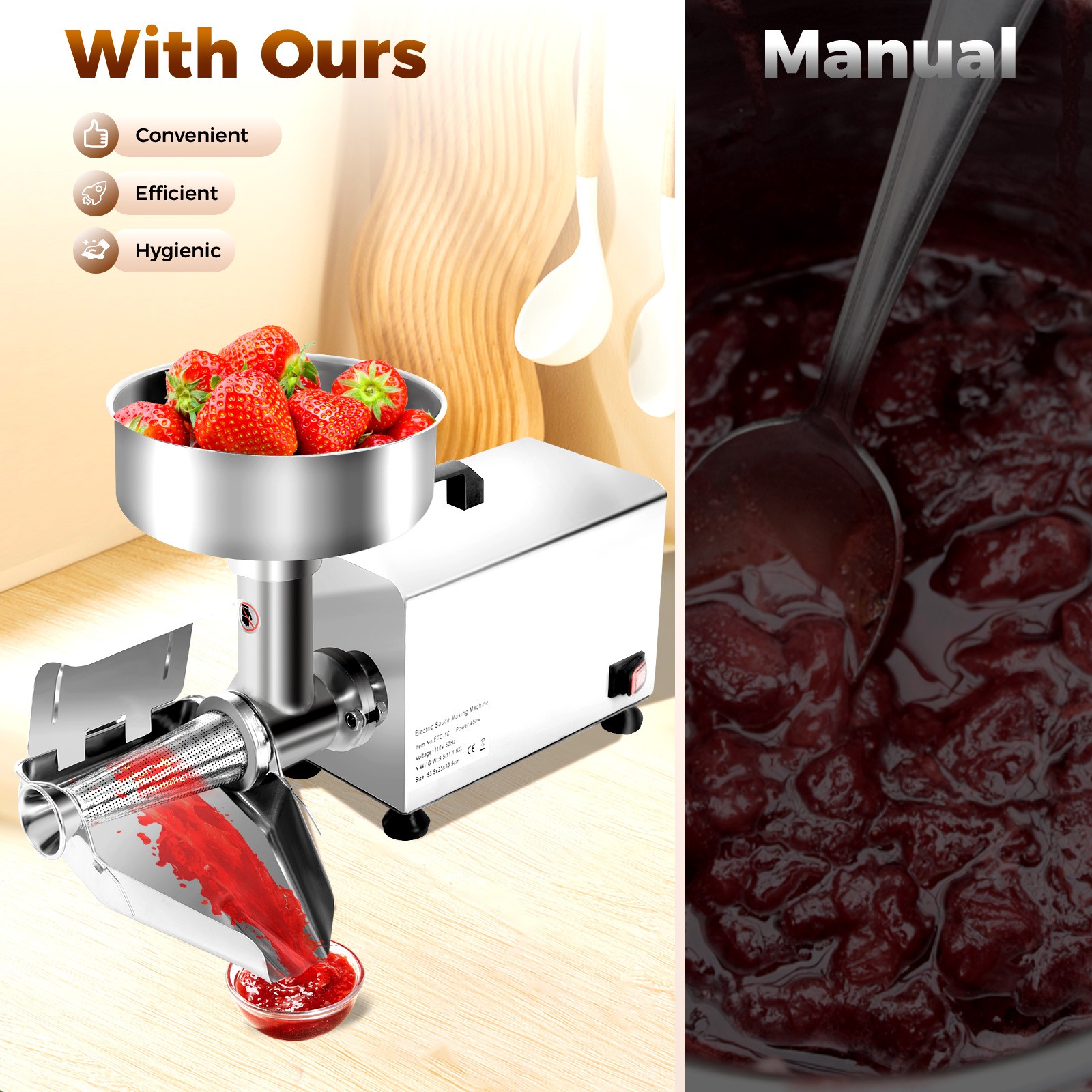 Electric Stainless Tomato Strainer Tomato Press Sauce Maker Machine 450W 110V