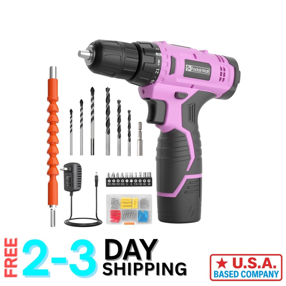 High-Performance 12V Pink Drill Set with Keyless Chuck - Versatile for Home Use