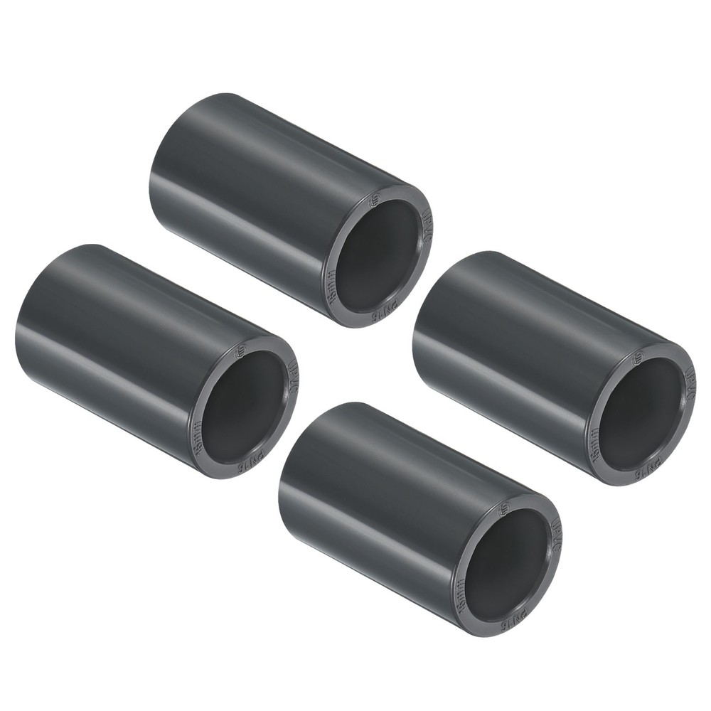 UPVC Pipe Fitting 16mm Socket, 4 Pack Straight Coupling, Dark Grey