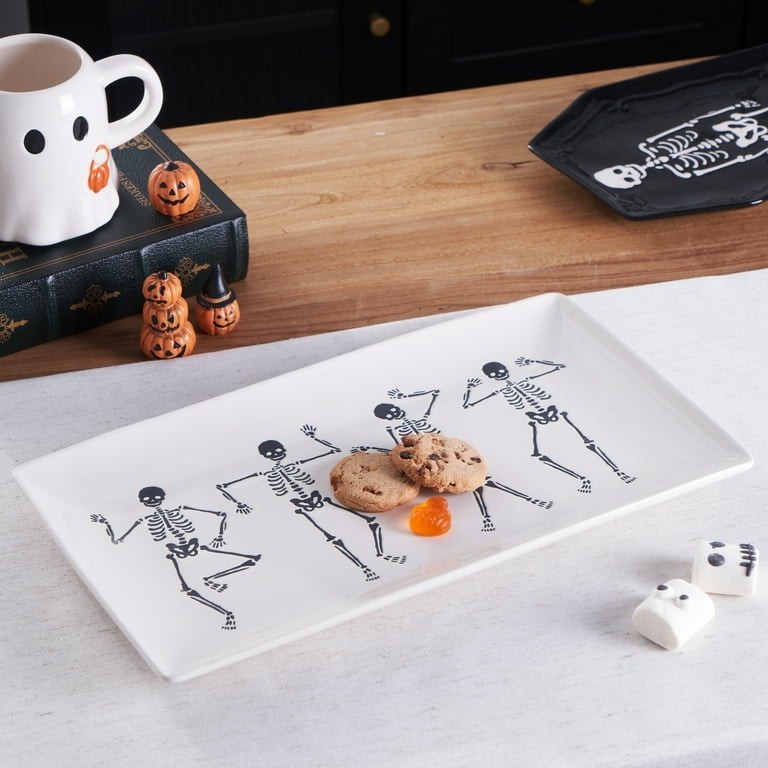2x Halloween Ceramic Dancing Skeletons Tray