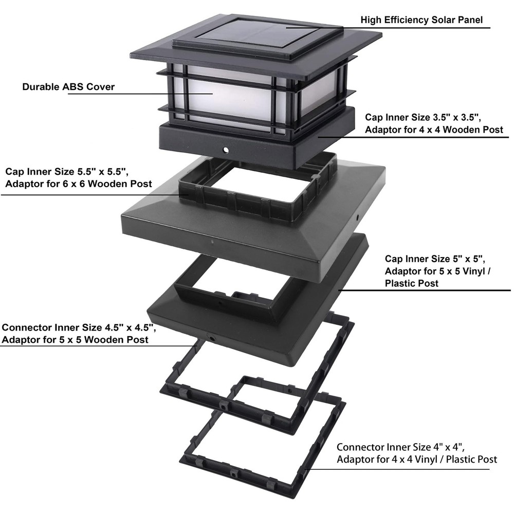 Dynaming 2 Pack Solar Post Cap Lights 2 Flickering Flame Lights, Black