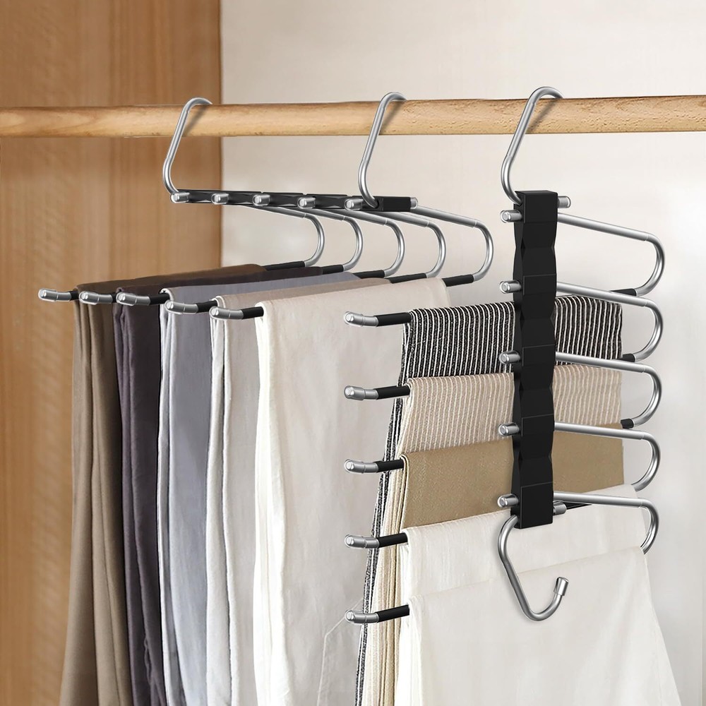 2 Pack Pants Hangers Space Saving, Anti-Slip Multi-Functional 2 Pack, Black