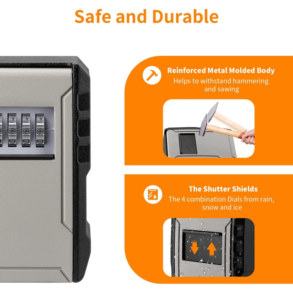 UPGRADE Extra Large Capacity Key Lock Box, Weatherproof Wall Mount Key Box fo...