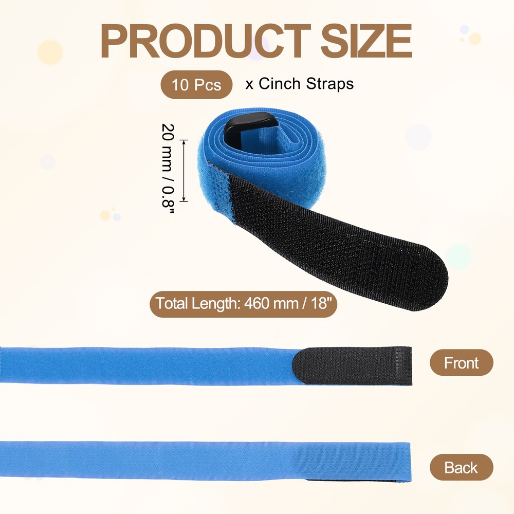 10pcs Reusable Cinch Straps 0.8"x18" Hook and Loop Cable Securing Straps, Blue