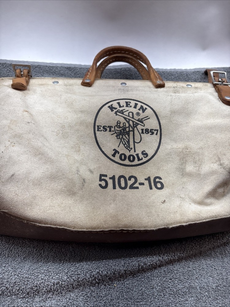 Vintage Klein Tools Canvas Leather Tool Bag 5102-16 Lineman