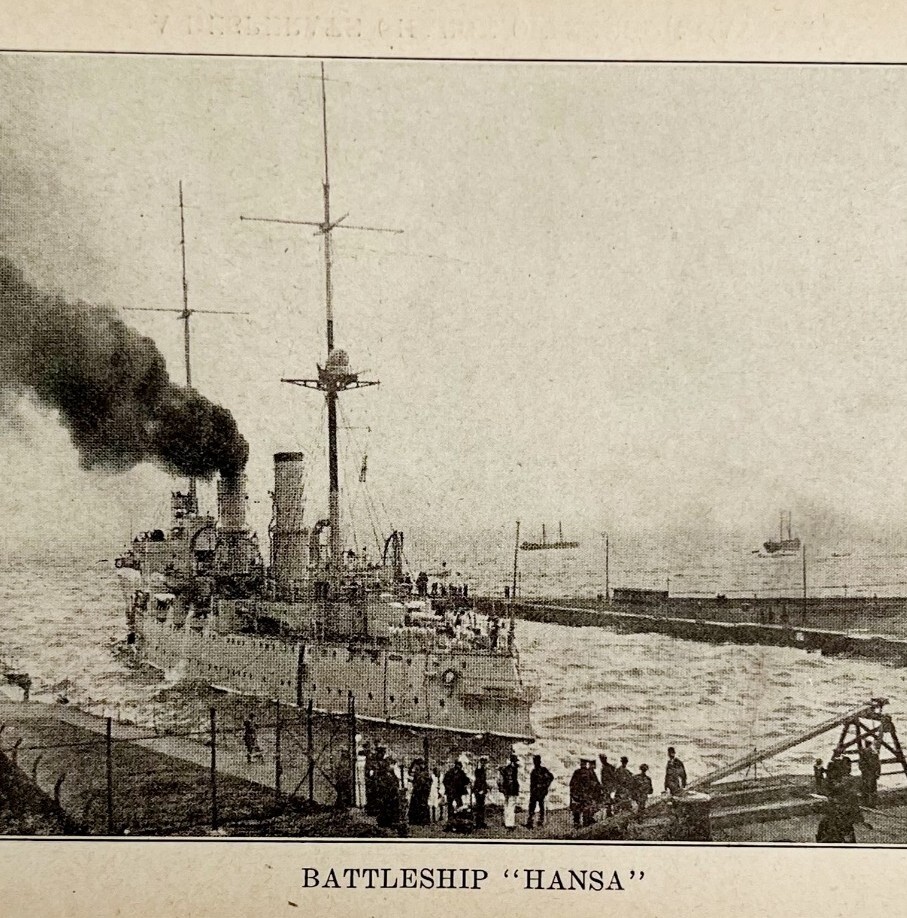 1914 WW1 Print Battleship Hansa Antique Military Period Nautical War Collectible